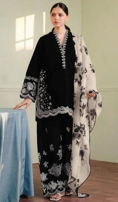 FULLY Embroidered LAWN 3Pc With Nino karra Printed Dupatta