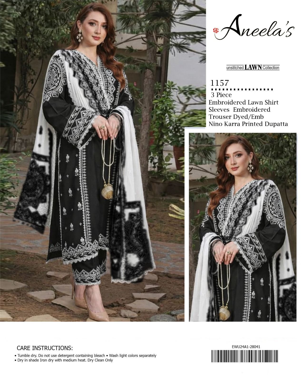 FULLY Embroidered LAWN 3Pc With Nino karra Printed Dupatta