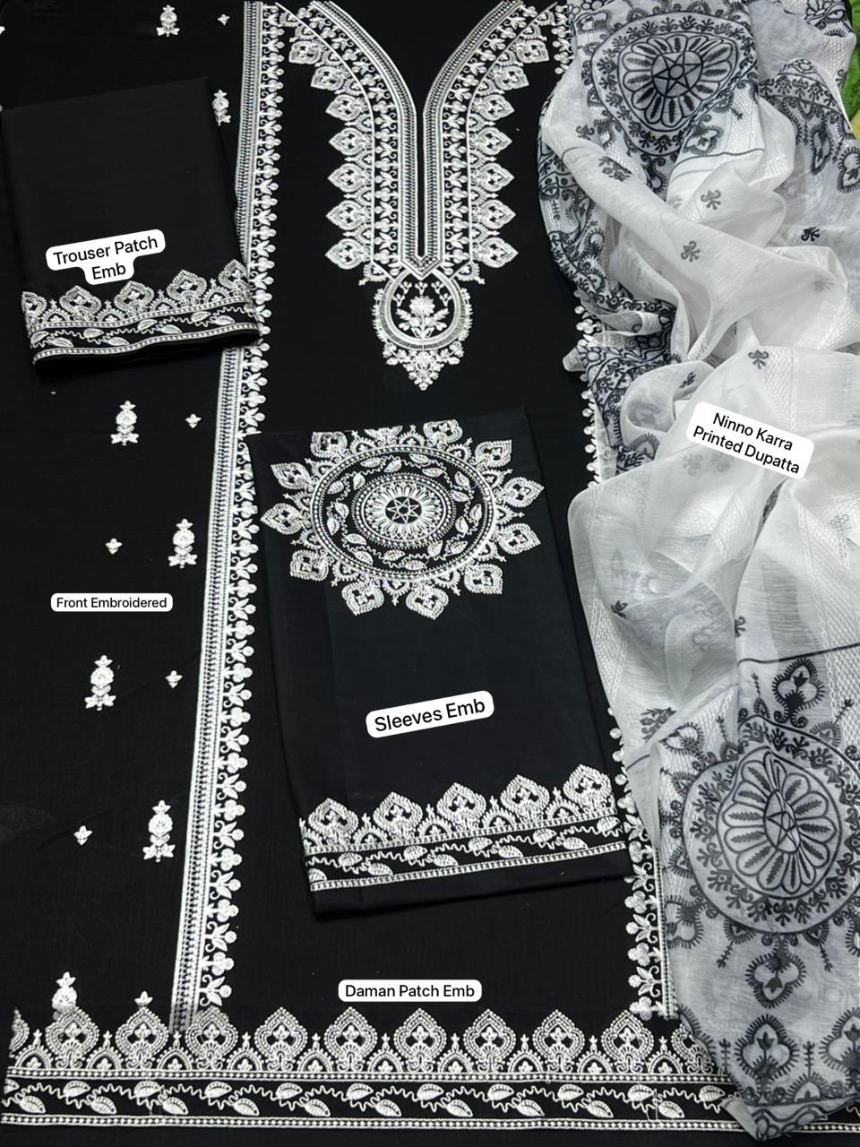 FULLY Embroidered LAWN 3Pc With Nino karra Printed Dupatta