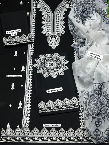 FULLY Embroidered LAWN 3Pc With Nino karra Printed Dupatta