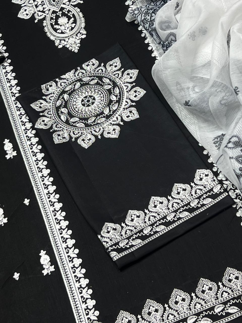 FULLY Embroidered LAWN 3Pc With Nino karra Printed Dupatta