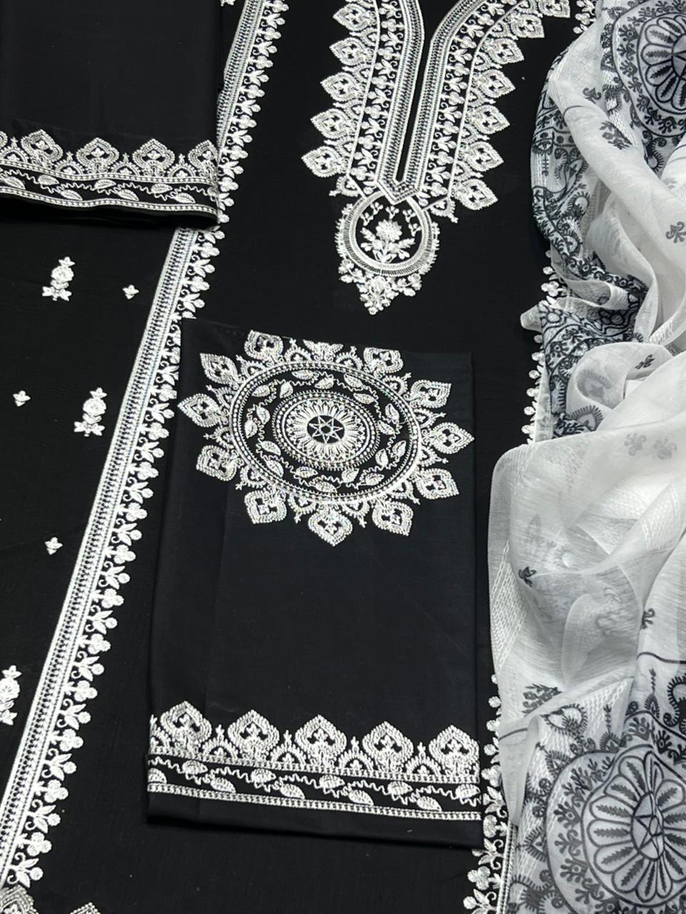 FULLY Embroidered LAWN 3Pc With Nino karra Printed Dupatta