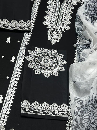 FULLY Embroidered LAWN 3Pc With Nino karra Printed Dupatta