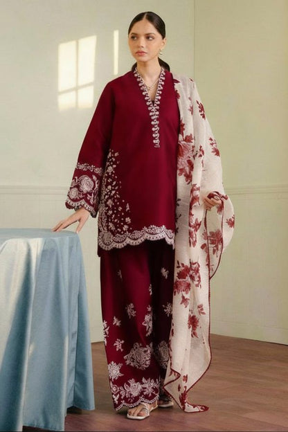 FULLY Embroidered LAWN 3Pc With Nino karra Printed Dupatta