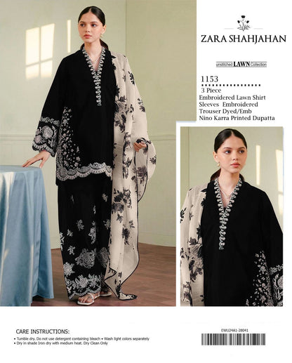 FULLY Embroidered LAWN 3Pc With Nino karra Printed Dupatta