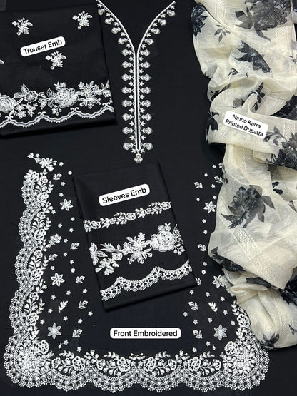 FULLY Embroidered LAWN 3Pc With Nino karra Printed Dupatta