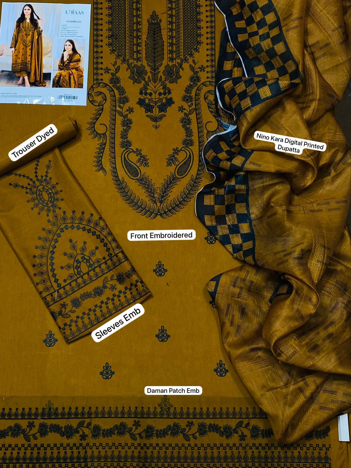 FULLY Embroidered LAWN 3Pc With Nino karra Printed Dupatta