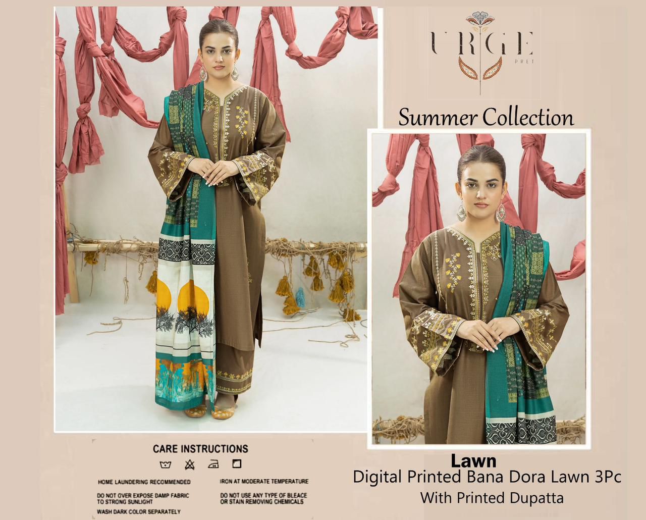FULLY Embroidered LAWN 3Pc With Nino karra Printed Dupatta