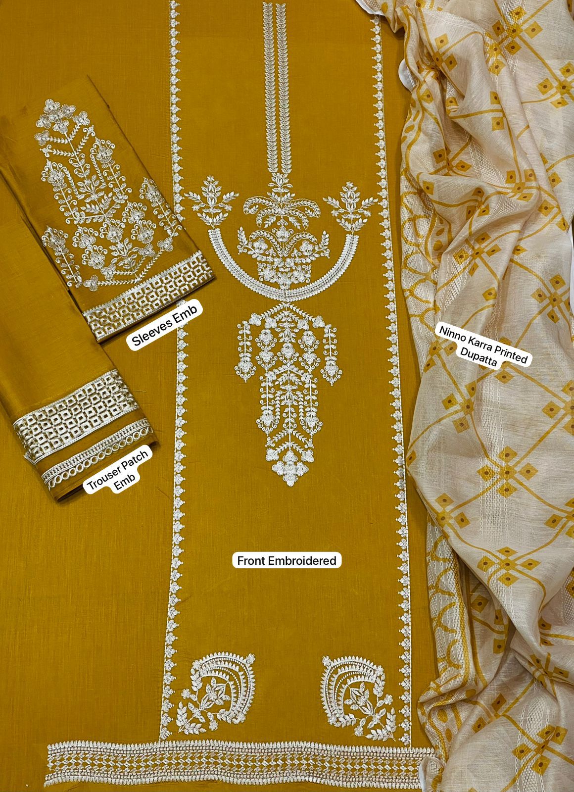 FULLY Embroidered LAWN 3Pc With Nino karra Printed Dupatta