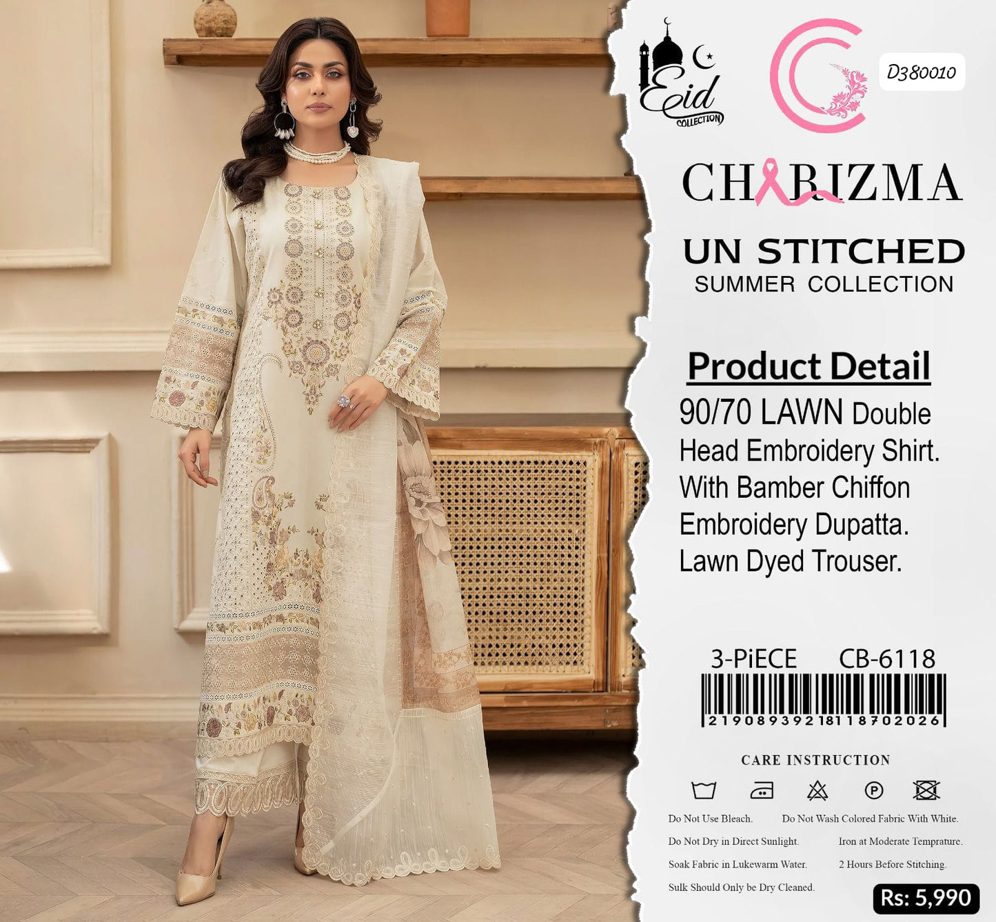 Charizma 3 PC EMBROIDERED LAWN