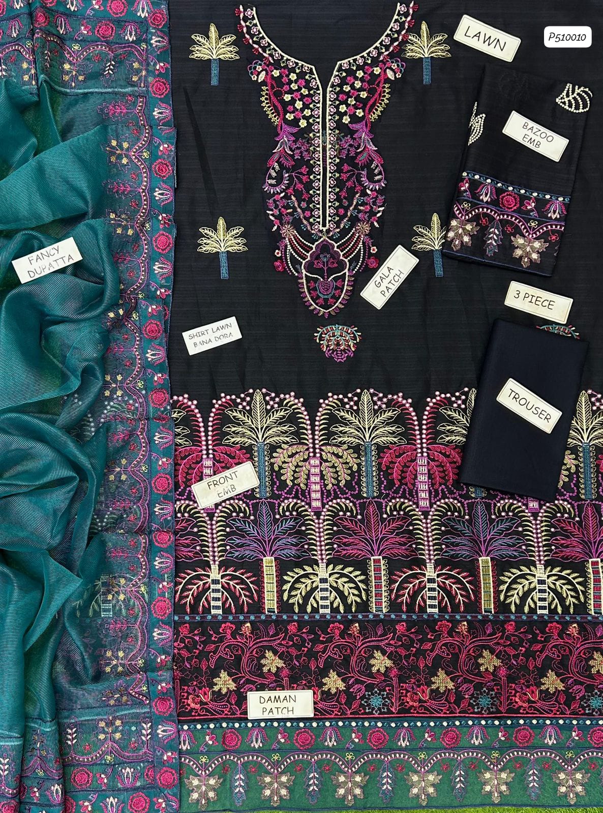 MUSHQ 3PC EMBROIDERED LAWN