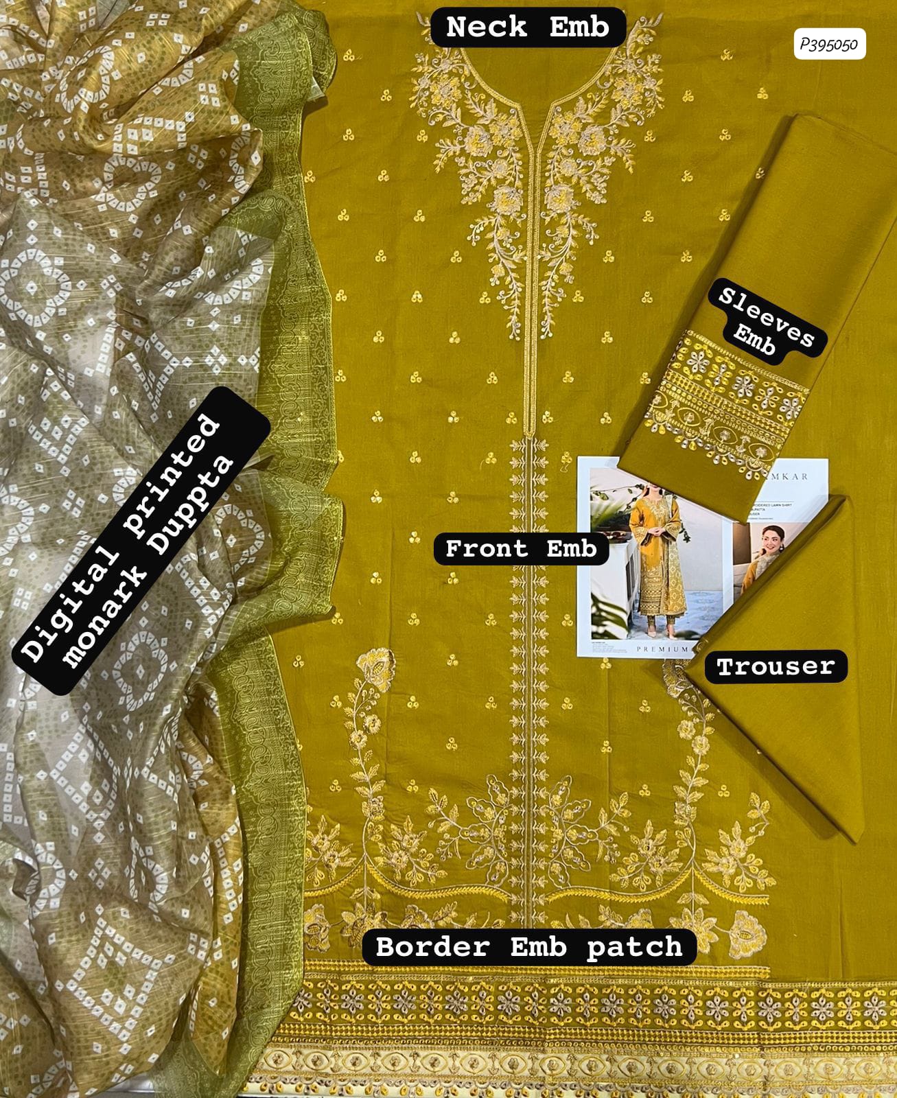 QALAMKAR 3 PCs EMBROIDERED LAWN