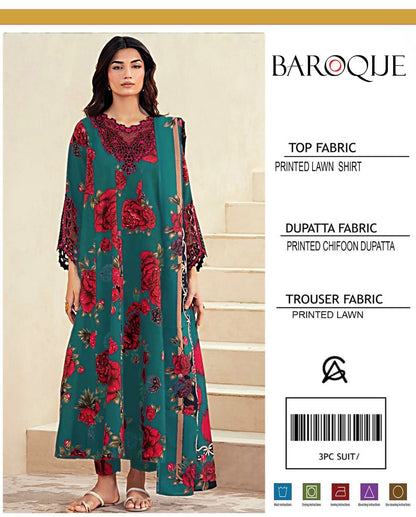 BARQUE 3 pc printed Lawn