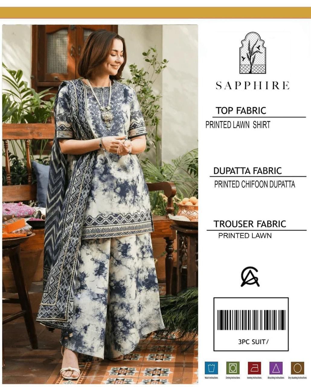 SAPPHIRE 3 pc printed Lawn