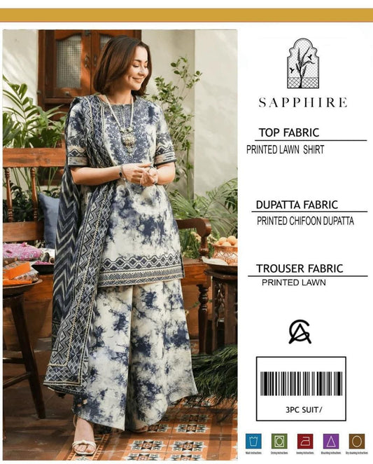 SAPPHIRE 3 pc printed Lawn