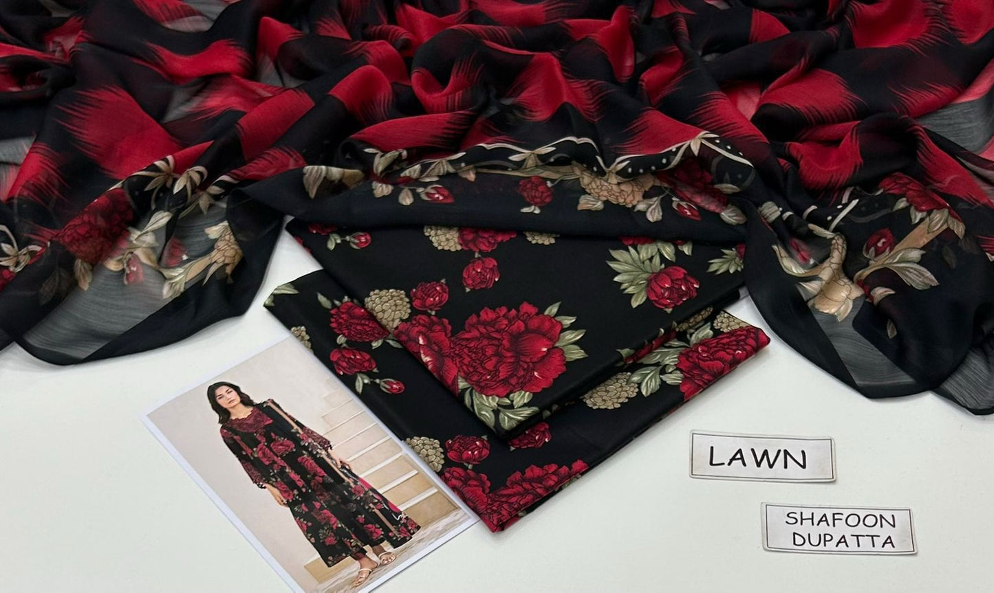 BARQUE 3 pc printed Lawn